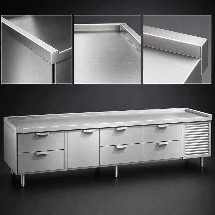 Product image #3 for La Rosa 3216-SF 116" Four-Section Reach-In Freezer Base Equipment Stand with 1 Door and 6 Drawers