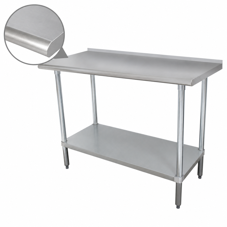 Product image #3 for Advance Tabco 60 Inch x 24 Inch 430 Stainless Steel Work Table with Rear Up-Turn and Galvanized Undershelf