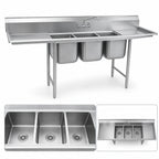 Thumbnail image #3 for Eagle Group 314-18-3-18L-X 3-Compartment Floor Sink with Left Drainboard, 304 Stainless Steel, Galvanized Legs, 80-3/4 x 31-3/4 Inch
