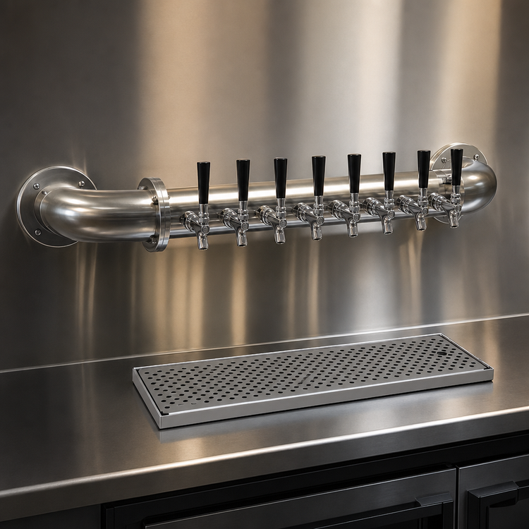 Product image #3 for Glastender PW-8-SS 8-Faucet Wall-Mount Air-Cooled Pipe Wall Draft Dispensing Tower