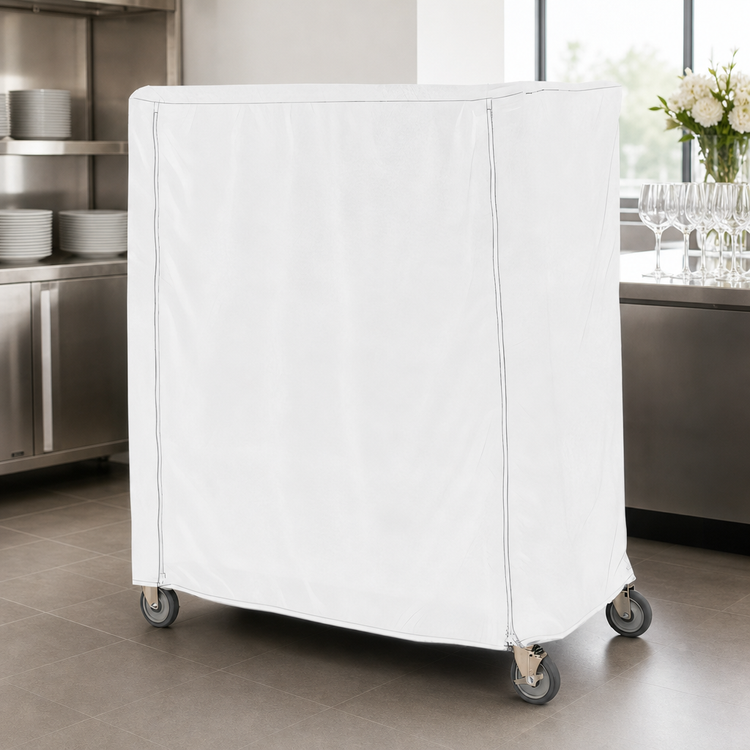 Product image #3 for Metro White Uncoated Knitted Polyester Banquet Cart Cover, 72" x 24" x 54", Velcro Fastener