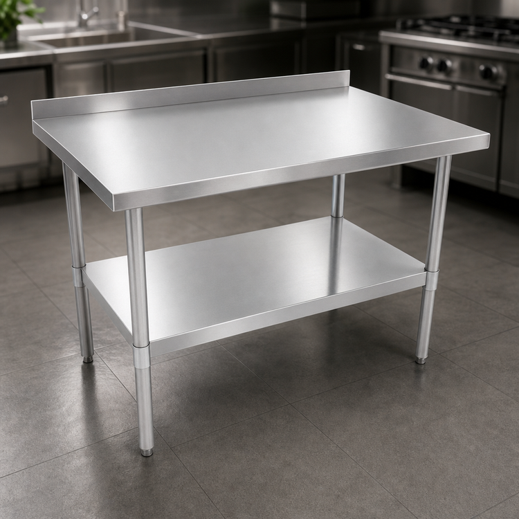 Product image #3 for John Boos Stallion 60 x 24 Inch Stainless Steel Budget Work Table with Backsplash and Undershelf