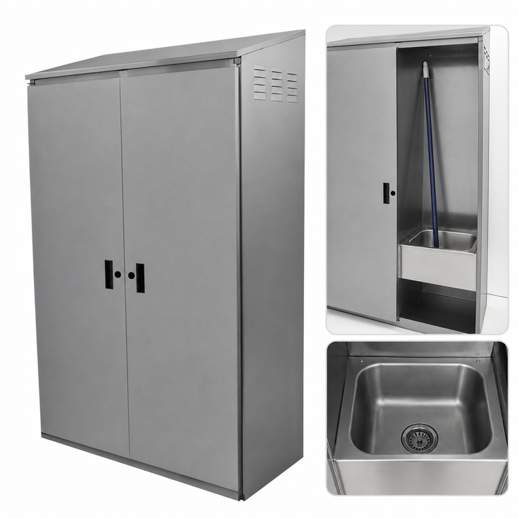 Product image #4 for Advance Tabco Double Width Stainless Steel Mop Sink Cabinet with Right-Side Mop Sink, 84 Inch High