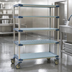 Thumbnail image #3 for Metro MetroMax 4 5X367PG4 5-Tier Mobile Polymer Shelving Unit, 4 Open Grid Shelves and 1 Solid Shelf, 60 x 18 x 80 Inches, Blue