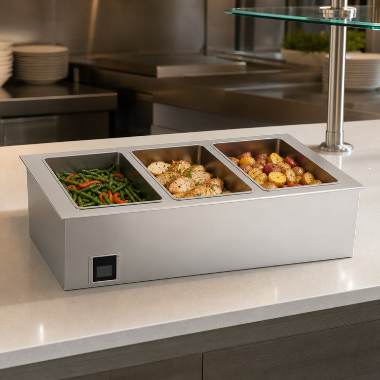 Product image #3 for Duke Ganged Waterless Electric Drop-In Hot Food Well, 3 Full-Size Pans