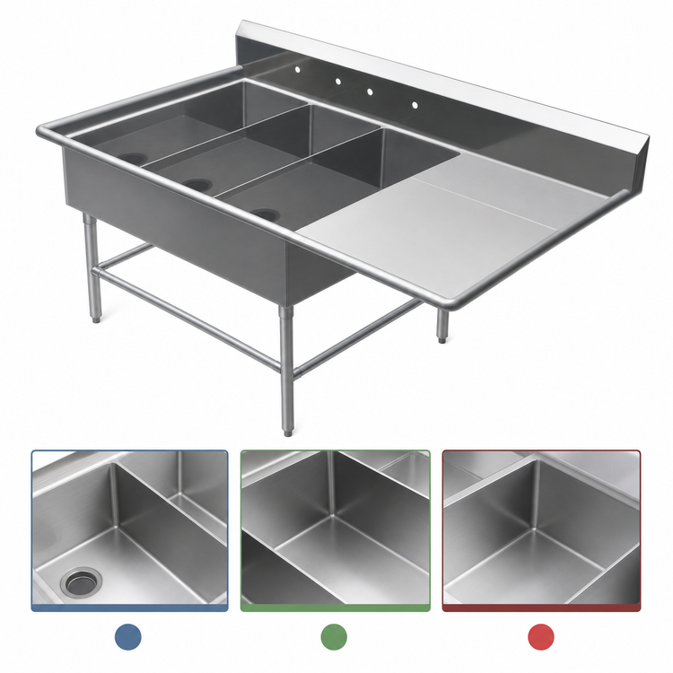 Product image #3 for John Boos Pro-Bowl 3-Compartment Platter Sink with Right Drainboard
