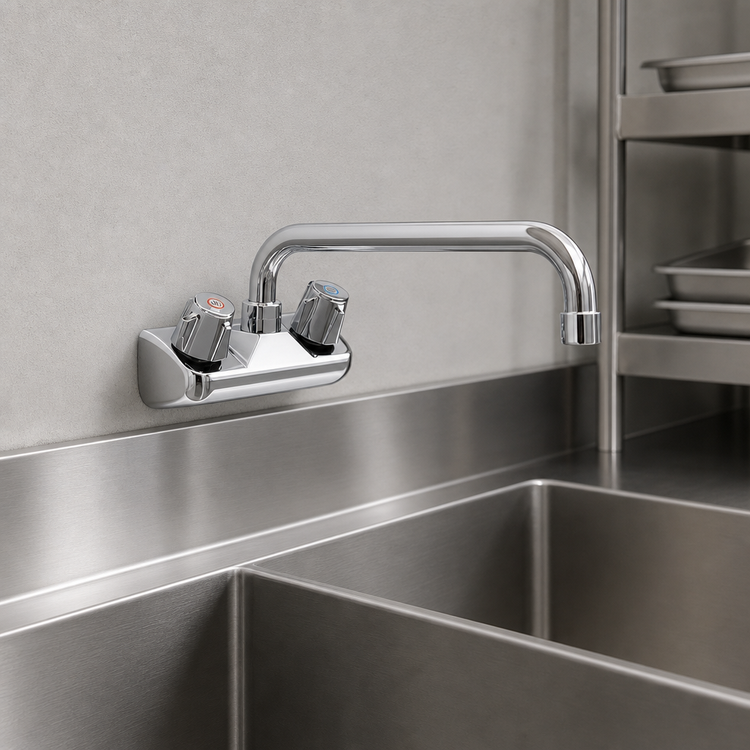 Product image #3 for Steel Works Stainless Wall-Mount Commercial Faucet with 12-Inch Swing/Swivel Spout, 4-Inch Centers
