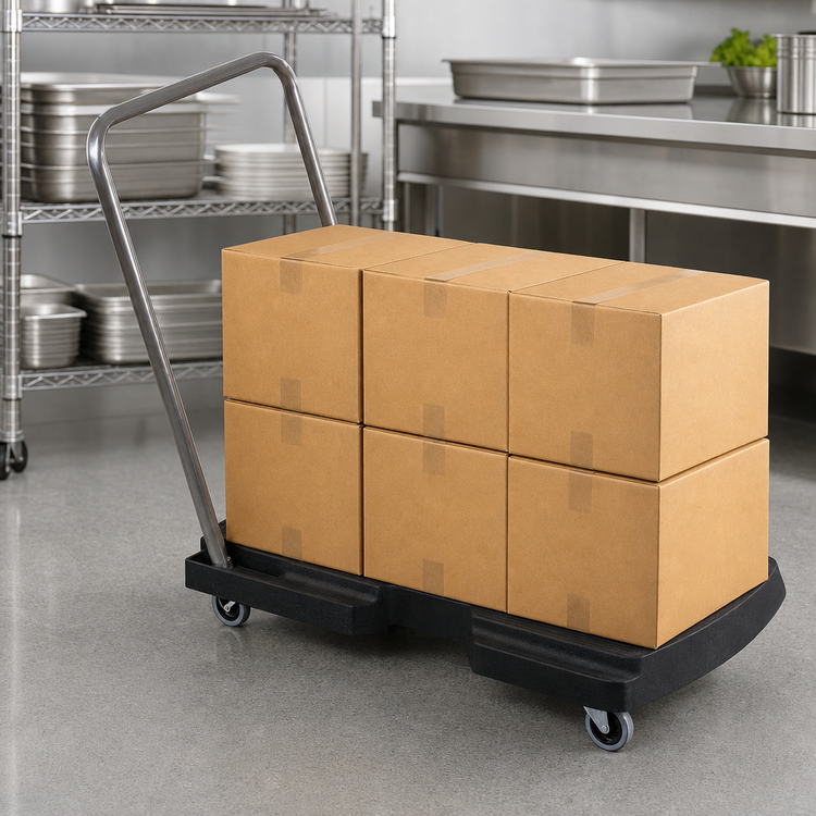 Product image #3 for Triple Trolley Utility Duty Plastic Platform Truck with Non-Skid Deck, 250 lb Capacity, Black