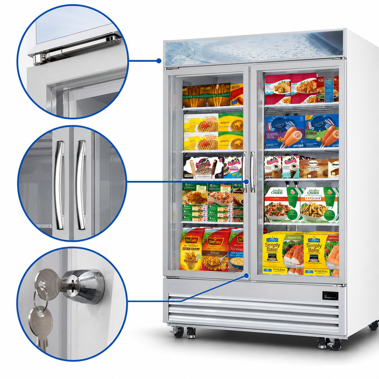 Product image #3 for Everest Refrigeration Two-Section Reach-In Glass Door Merchandiser Freezer, 48 Cu. Ft., Self-Contained Bottom Mount