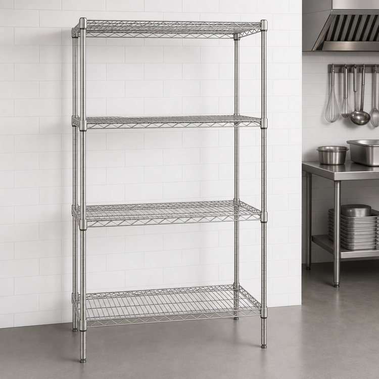 Product image #3 for Quantum Stationary Wire Shelving Starter Kit, 36"W x 18"D x 74"H, 4-Shelf, 304 Stainless Steel