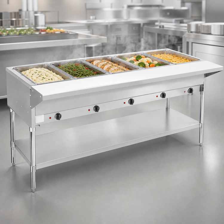 Product image #3 for BevLes Electric Dry Heat Steam Table with 5 Open Pan Wells, 72-Inch Wide, 208-230V