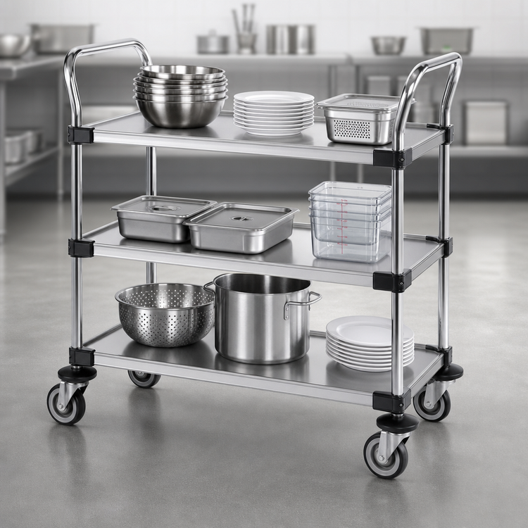 Product image #3 for Metro Super Erecta MW406 MW400 Series Standard Duty 3-Shelf Chrome Plated Steel Bus Cart