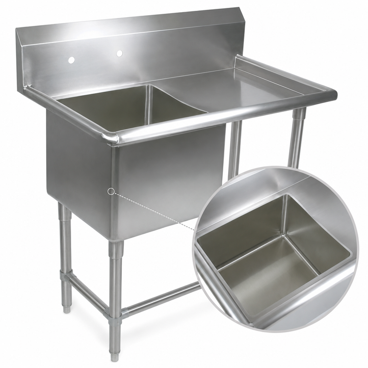 Product image #3 for John Boos Pro-Bowl 1-Compartment Stainless Steel Sink with Right Drainboard and 10-Inch Backsplash, 48-3/16 Inch Wide