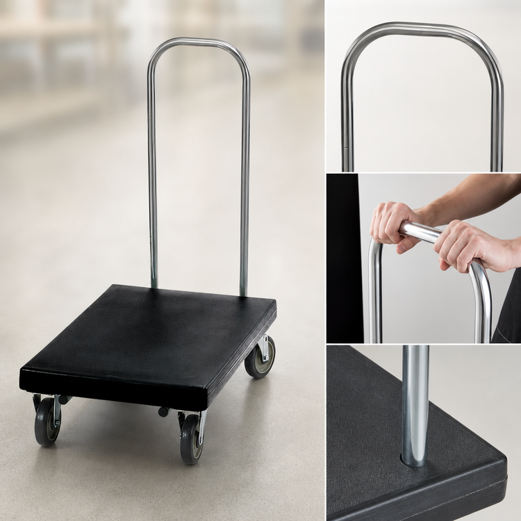 Product image #4 for Cambro Black Plastic Utility Truck with Chrome Handle, 600 lb. Capacity