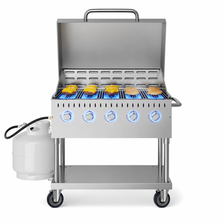 Product image #3 for KoolMore 36-Inch 5-Burner Mobile Outdoor Propane Gas Grill with Roll Dome Cover