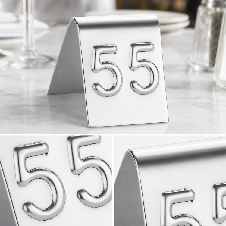 Product image #4 for American Metalcraft Embossed Stainless Steel Mini Table Number Tent Set, 401-600