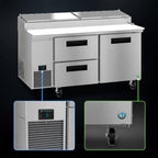 Thumbnail image #3 for Hoshizaki Steelheart PR67B-D2 67-Inch Two-Section Refrigerated Pizza Prep Table with One Door and Two Drawers