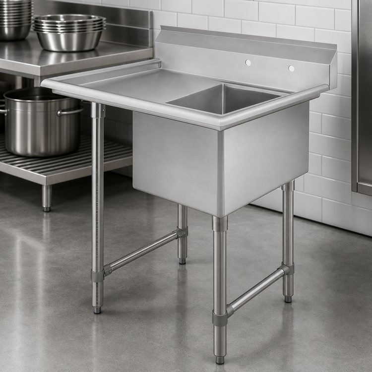 Product image #3 for Klinger's Trading Heavy Duty One-Compartment 16-Gauge 304 Stainless Steel Sink with 18-Inch Left Drainboard