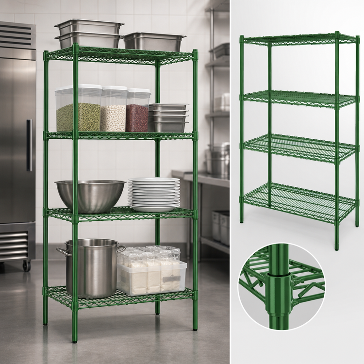 Product image #3 for Steel Works Stainless Heavy Duty 4-Tier Green Epoxy Wire Shelving Unit, 30 x 21 x 74 Inches
