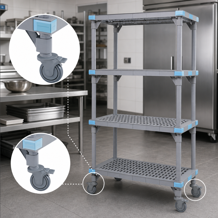 Product image #3 for Quantum Millenia Gray 4-Shelf Mobile Polymer Shelving Starter Unit, 30 x 18 x 86 Inches