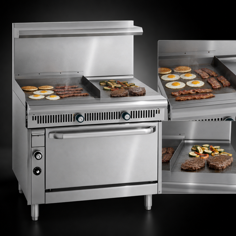 Product image #3 for Imperial Spec Series 36-Inch Heavy Duty Commercial Gas Range with 18-Inch Griddle and 18-Inch Hot Top, Open Cabinet Base