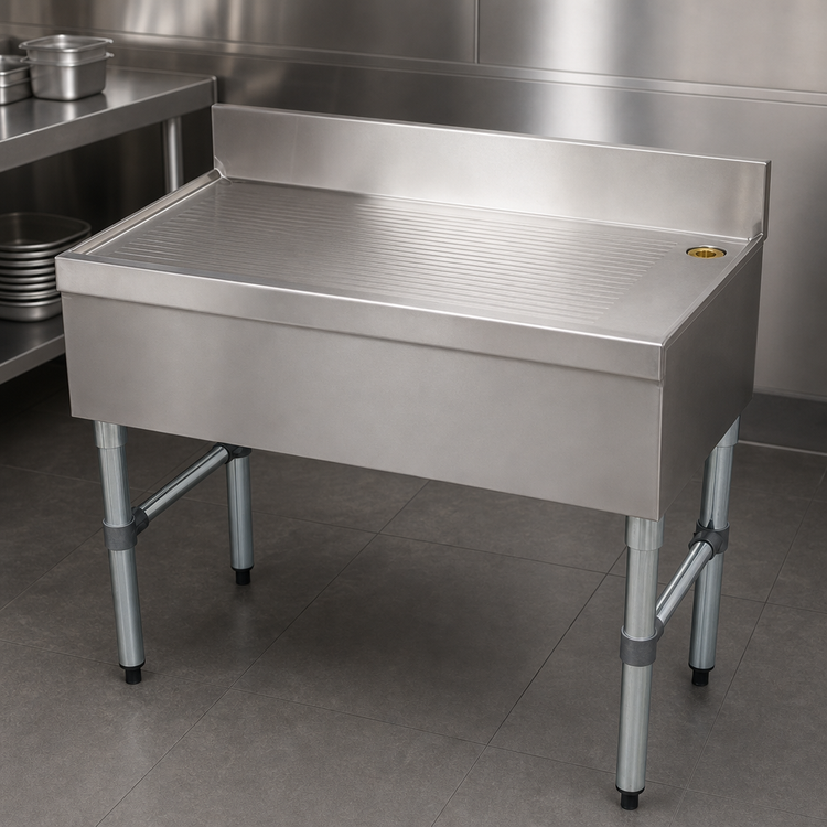 Product image #3 for Advance Tabco Special Value Series Stainless Steel Freestanding Bar-Type Drainboard with 4-Inch Backsplash, 48 x 18 Inches