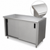 Thumbnail image #3 for Advance Tabco 144-Inch x 24-Inch 14-Gauge 304 Stainless Steel Enclosed Work Table with Cabinet Base, Mid-Shelf, and Sliding Doors