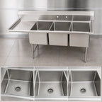 Thumbnail image #3 for Klinger's Trading ECS31824DL24 Economy 3-Compartment Stainless Steel Sink, 78-Inch, 24-Inch Left Drainboard, 14-Inch Deep Compartments