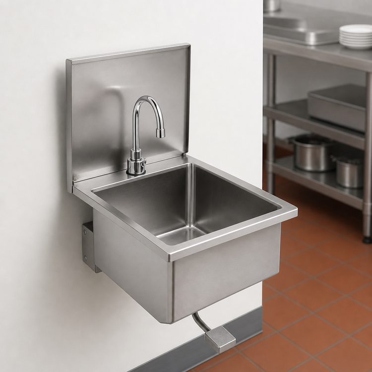 Product image #3 for John Boos Pro-Bowl Wall-Mount Hand Wash Sink with Knee Valve Faucet, Gooseneck Spout, 16" x 16" Bowl