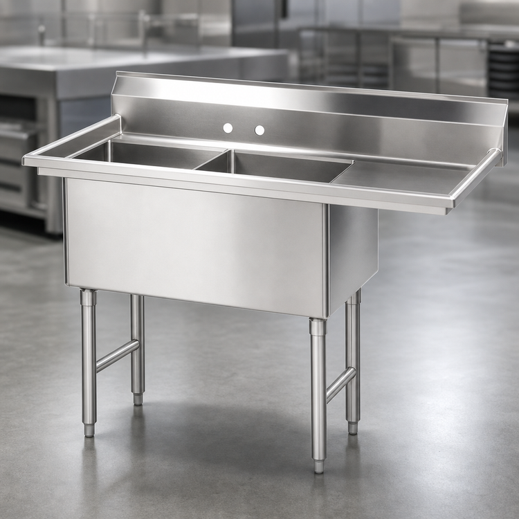 Product image #3 for Advance Tabco 2-Compartment Fabricated Sink with Right-Hand Drainboard, 20 x 30 x 14 Inch Compartments
