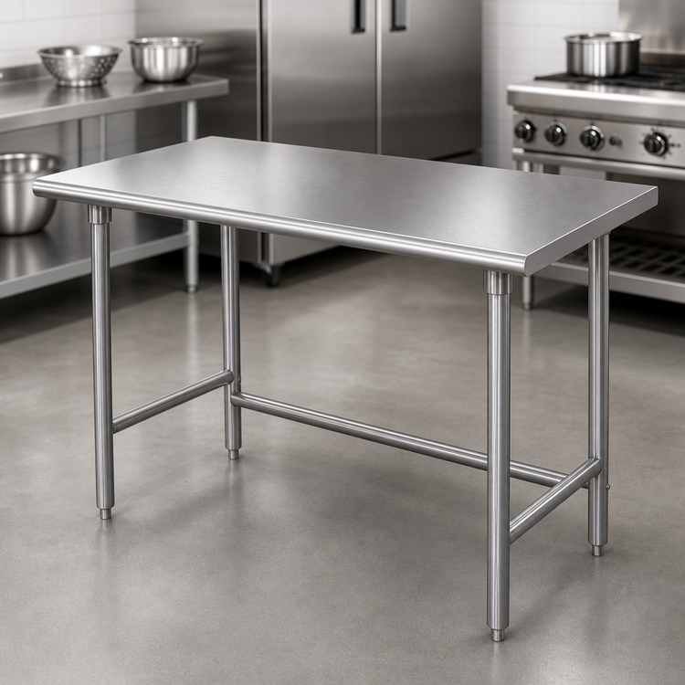 Product image #3 for Advance Tabco 72" x 36" 16-Gauge 430 Stainless Steel Flat Top Work Table with Galvanized Open Base