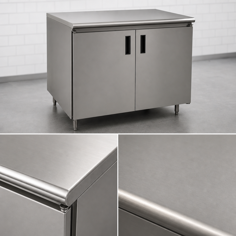Product image #3 for Advance Tabco 48-Inch x 24-Inch Enclosed Stainless Steel Work Table with Cabinet Base, Mid-Shelf, and Hinged Doors