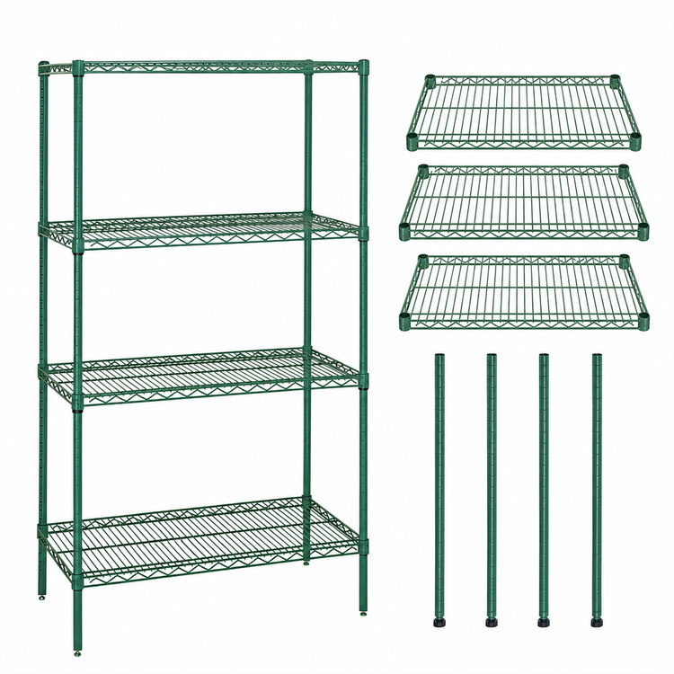 Product image #3 for Quantum 36" W x 36" D x 86" H Stationary Wire Shelving Starter Kit with 4 Shelves, 4 Posts, Green Epoxy Antimicrobial Finish