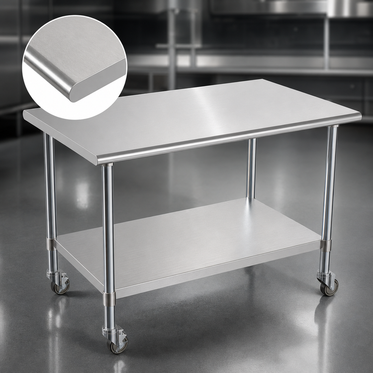 Product image #3 for KoolMore 48-Inch x 30-Inch 18-Gauge Stainless Steel Commercial Work Table with Undershelf and Locking Casters