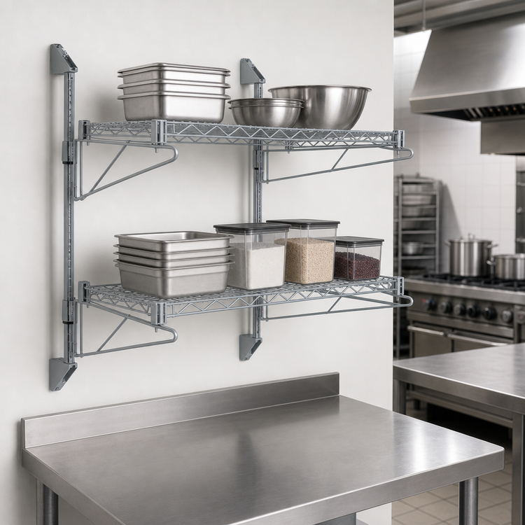 Product image #3 for Quantum Cantilever Double Shelf Post Wall-Mount Shelving Unit, 72 x 18 Inches, Gray Epoxy Finish