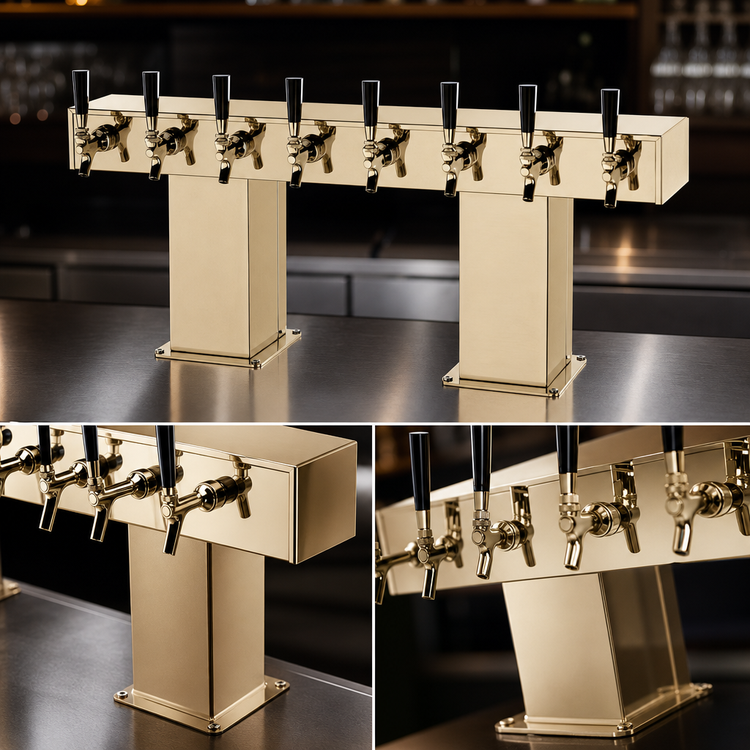 Product image #3 for Perlick 4006-12BTF Countertop Glycol-Cooled Bridge Tee Draft Beer Tower, 12 Faucets, Tarnish-Free Brass Finish