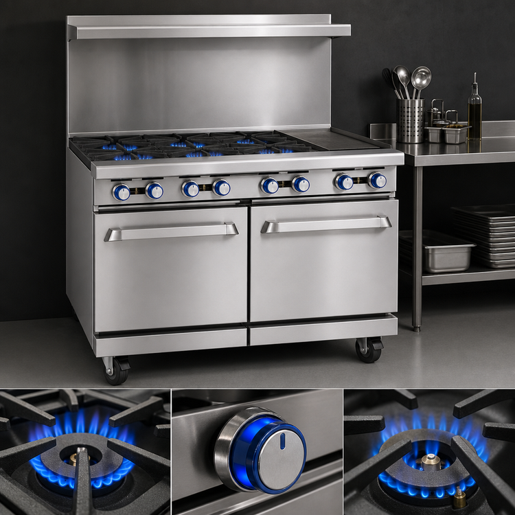 Product image #3 for Imperial Pro Series 48-Inch Gas Restaurant Range with 6 Open Burners, 12-Inch Griddle, Standard Oven, and Open Cabinet