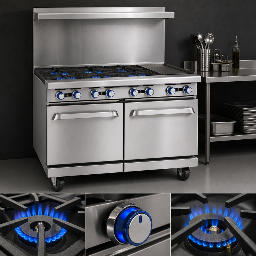 Six Open Burners with Pilot Lights