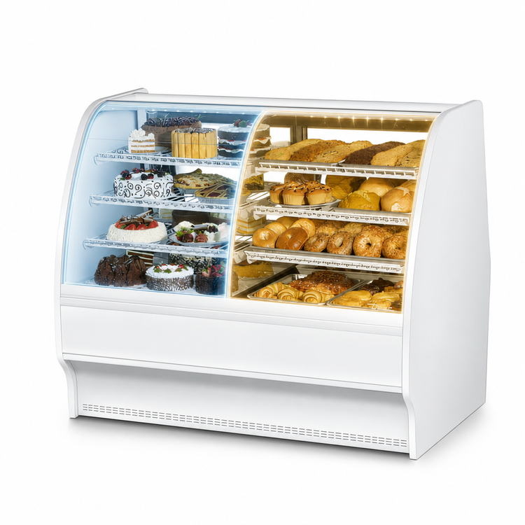 Product image #3 for True Manufacturing 59-1/4 Inch Dual Zone Curved Glass Full-Service Glass Merchandiser with Self-Contained Refrigeration, White