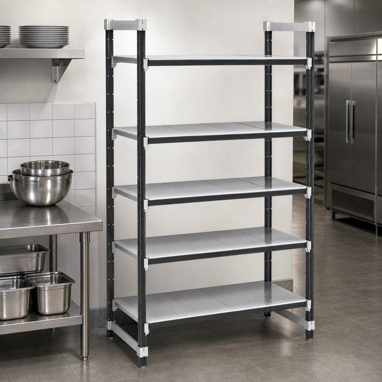 Product image #3 for Cambro Camshelving Elements XTRA 24"W x 21"D x 84"H 5-Tier Solid Stationary Starter Unit, Speckled Gray