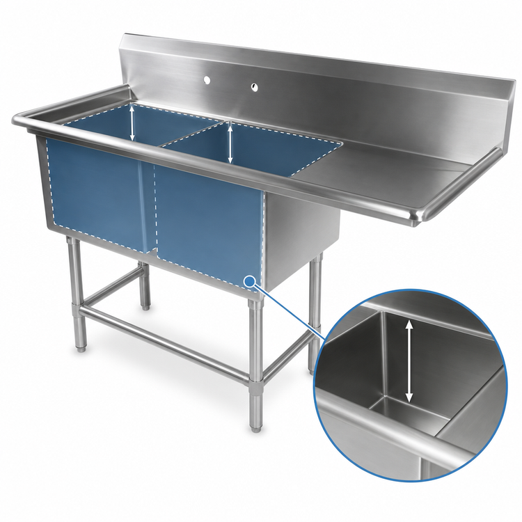 Product image #3 for John Boos Pro-Bowl 2-Compartment Commercial Sink with Right Drainboard, 58-3/16 Inch Wide