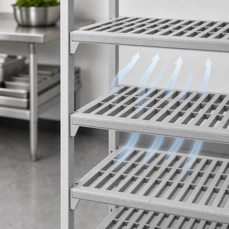Product image #4 for Cambro Camshelving Premium 24" x 24" Vented Shelf Kit, 5 Shelves, Speckled Gray