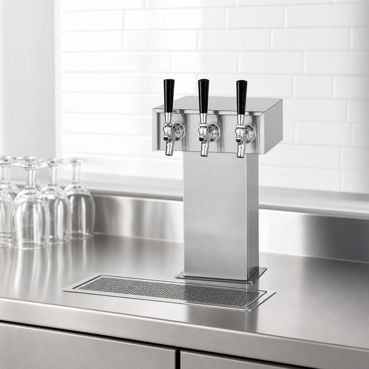 Product image #3 for Perlick Extra High 2-Faucet Standard Base Countertop Glycol-Cooled Tee Draft Beer Tower, Stainless Steel