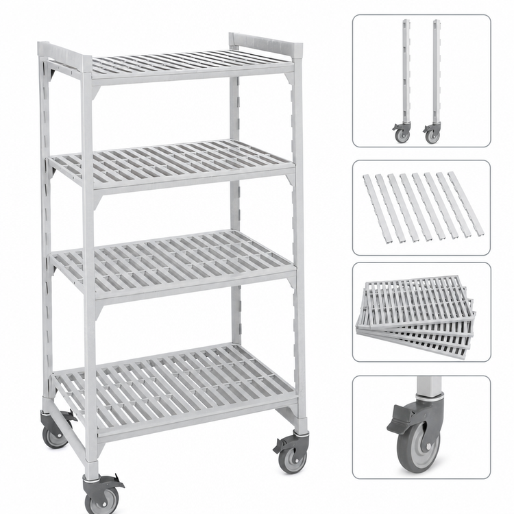 Product image #4 for Cambro Camshelving Premium 4-Shelf Vented Mobile Starter Shelving Unit, 21" x 36" x 67-1/4", Speckled Gray