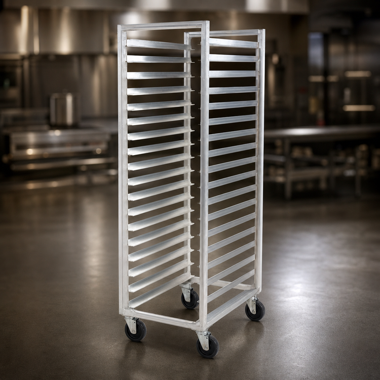 Product image #3 for Carter-Hoffmann 11-Pan Fixed Angle Pan Rack for 18 x 26 Trays, End Loading, Aluminum, 5-Inch Casters