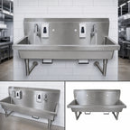 Thumbnail image #3 for BK Resources MSHS-48W1B 48-Inch Two-Station Wall-Mounted Stainless Steel Hand Wash Sink, 8-Inch Deep Bowl, Knee Valve Bracket