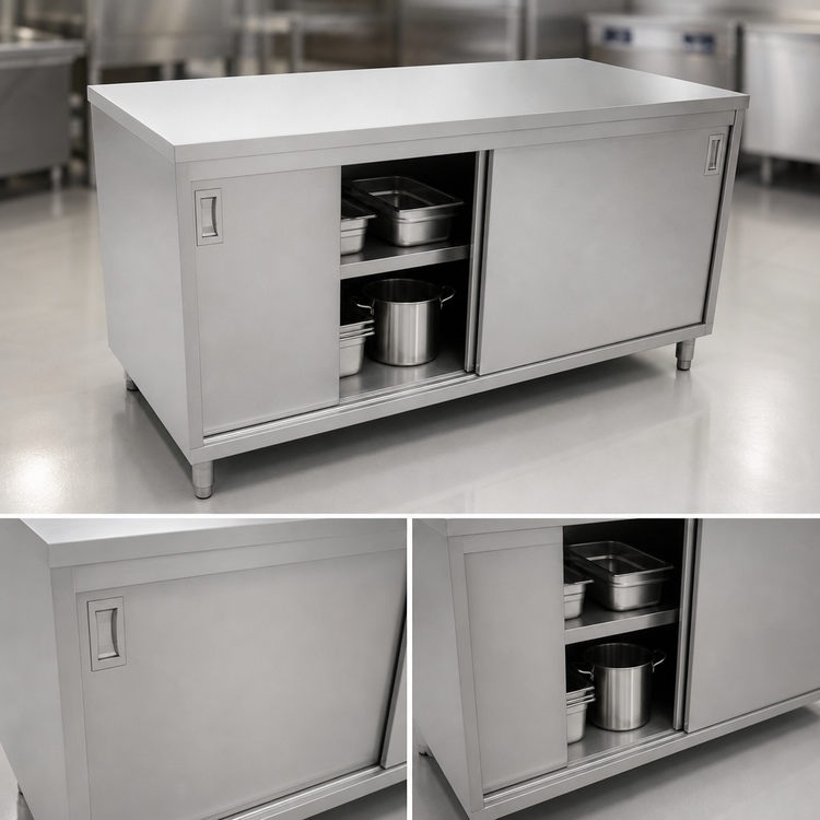 Product image #3 for Omcan USA 60 Inch x 24 Inch Stainless Steel Enclosed Work Table with Sliding Doors