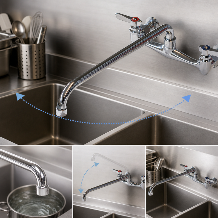 Product image #3 for Advance Tabco K-105 Heavy Duty Backsplash Mount Faucet with 14-Inch Swing Spout, 8-Inch Centers, Lead Free