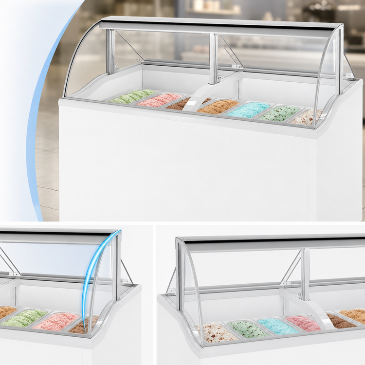 Product image #3 for Turbo Air Curved Glass Ice Cream Dipping Cabinet, 68-Inch Wide, 12-Tub Capacity, White