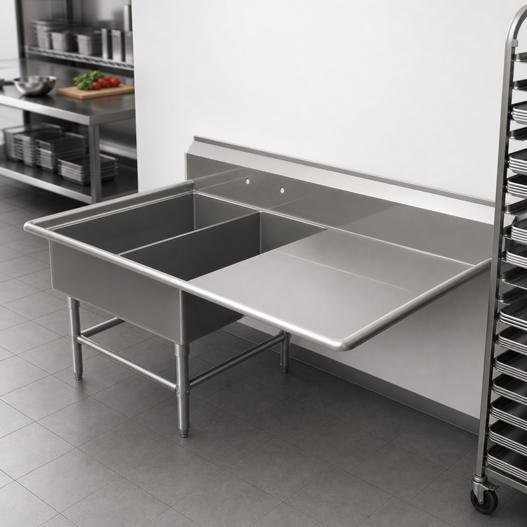 Product image #3 for John Boos Pro-Bowl 2-Compartment Platter Sink with Right Drainboard, 56-3/16" W x 36-1/2" D x 43" H